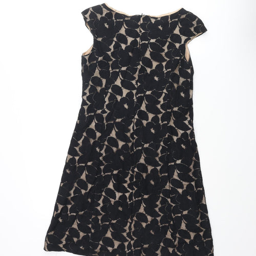 Wallis Womens Black Geometric Cotton A-Line Size 10 Round Neck Zip