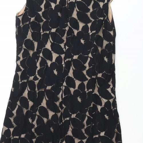 Wallis Womens Black Geometric Cotton A-Line Size 10 Round Neck Zip
