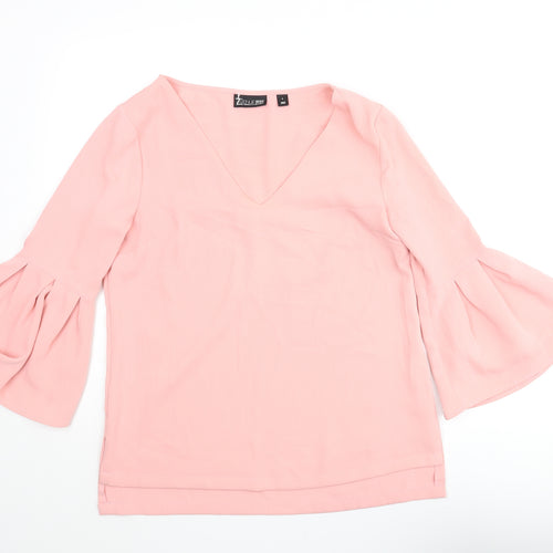 7th Avenue Womens Pink Polyester Basic Blouse Size S V-Neck - Pleated Bell Sleeve