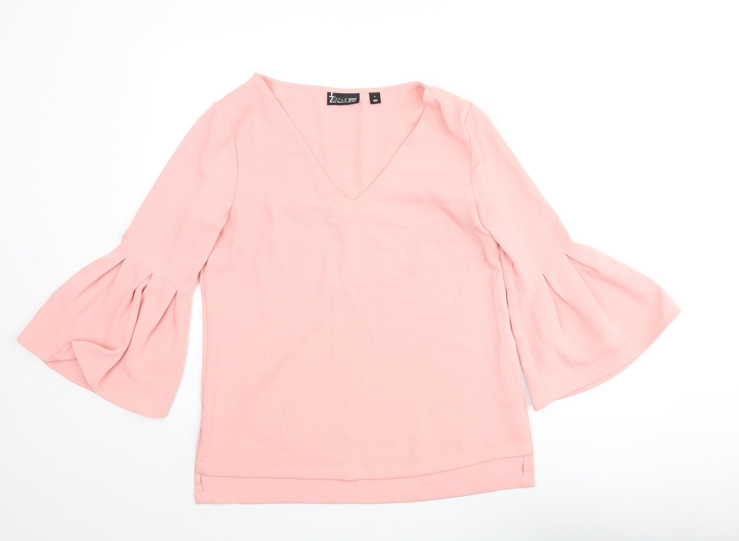 7th Avenue Womens Pink Polyester Basic Blouse Size S V-Neck - Pleated Bell Sleeve