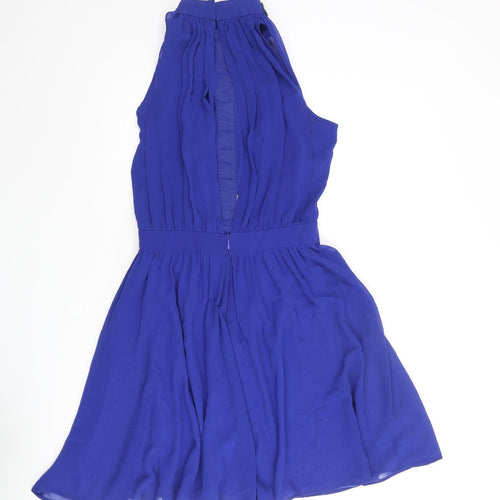 River Island Womens Blue Polyester Shift Size 10 Mock Neck Zip - Rhinestone Detail