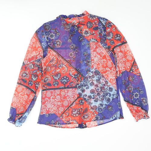 Falmer Heritage Womens Blue Geometric Polyester Basic Blouse Size 10 Mock Neck - Bow