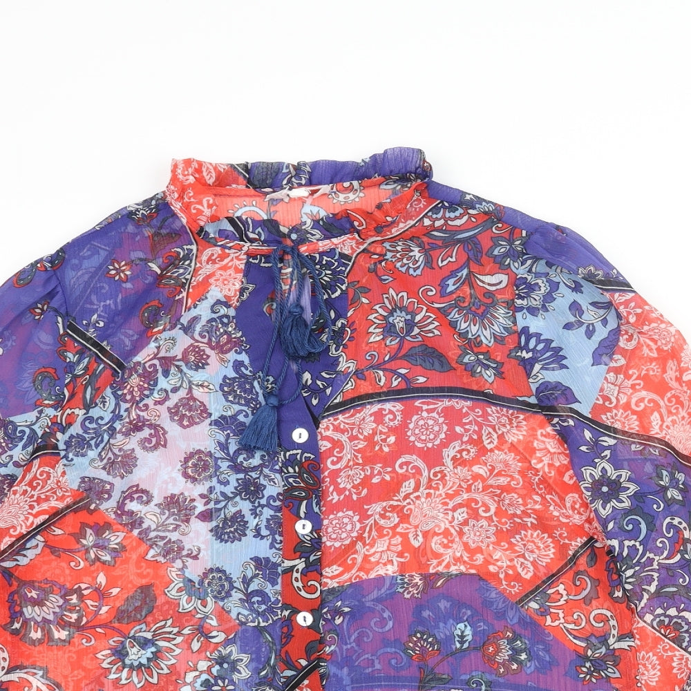 Falmer Heritage Womens Blue Geometric Polyester Basic Blouse Size 10 Mock Neck - Bow