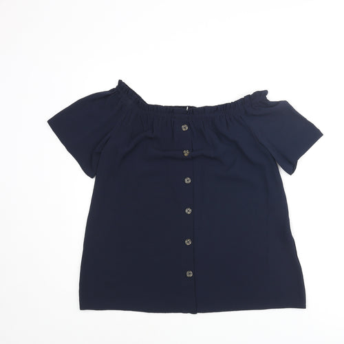 Dorothy Perkins Womens Blue Polyester Basic Blouse Size 8 Off the Shoulder - Button Detail