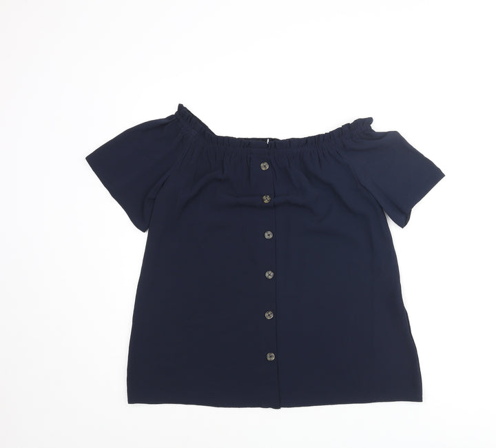 Dorothy Perkins Womens Blue Polyester Basic Blouse Size 8 Off the Shoulder - Button Detail
