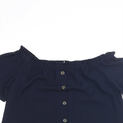 Dorothy Perkins Womens Blue Polyester Basic Blouse Size 8 Off the Shoulder - Button Detail