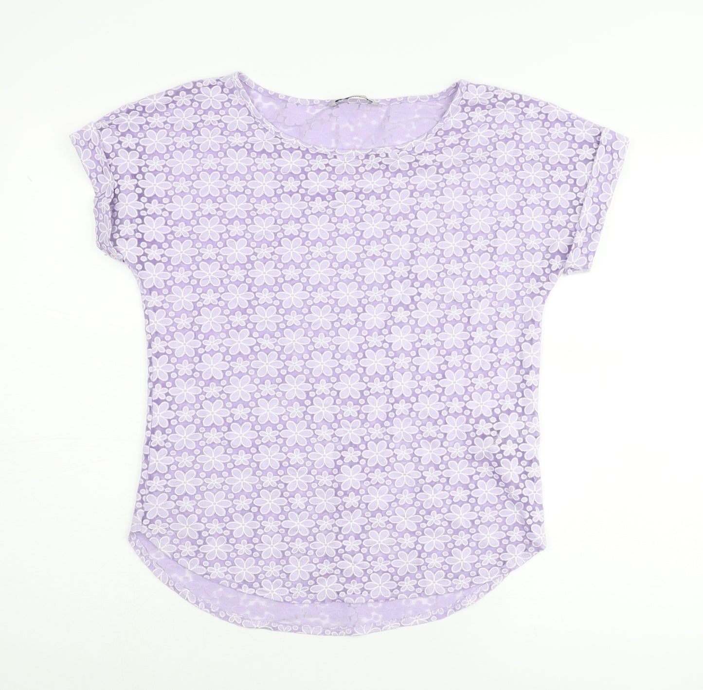 Marks and Spencer Womens Purple Floral Viscose Basic Blouse Size 8 Round Neck