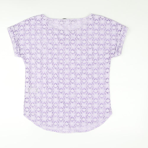 Marks and Spencer Womens Purple Floral Viscose Basic Blouse Size 8 Round Neck