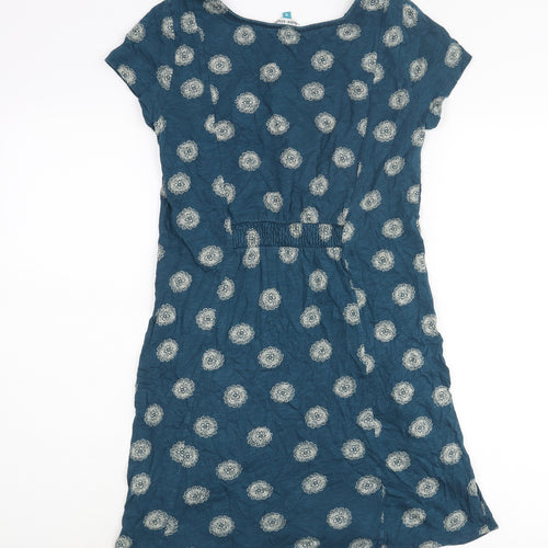 White Stuff Womens Blue Geometric Cotton Tunic Blouse Size 8 Scoop Neck