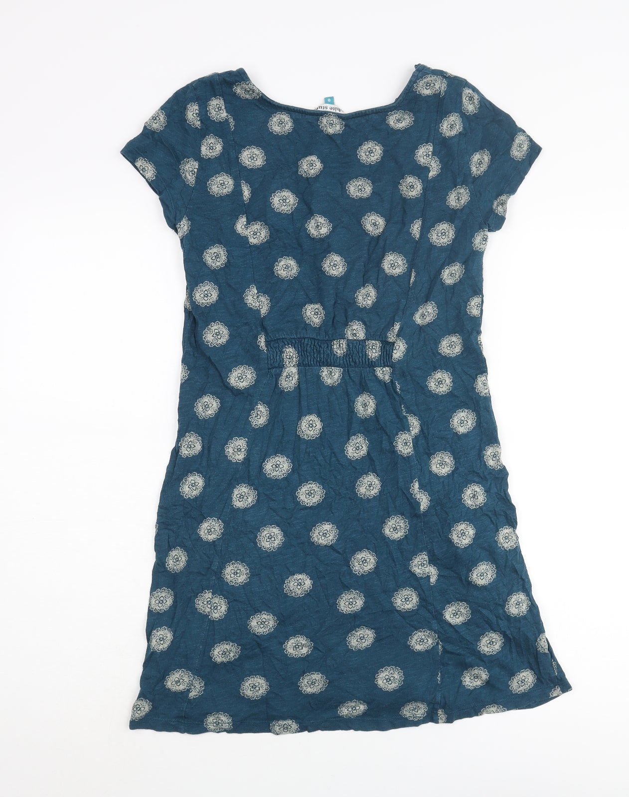 White Stuff Womens Blue Geometric Cotton Tunic Blouse Size 8 Scoop Neck