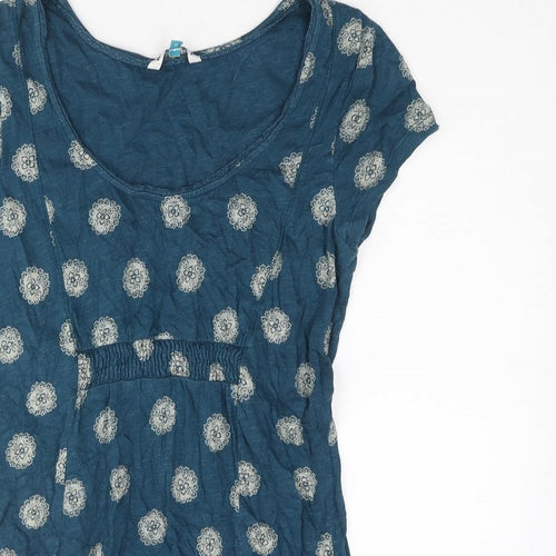 White Stuff Womens Blue Geometric Cotton Tunic Blouse Size 8 Scoop Neck