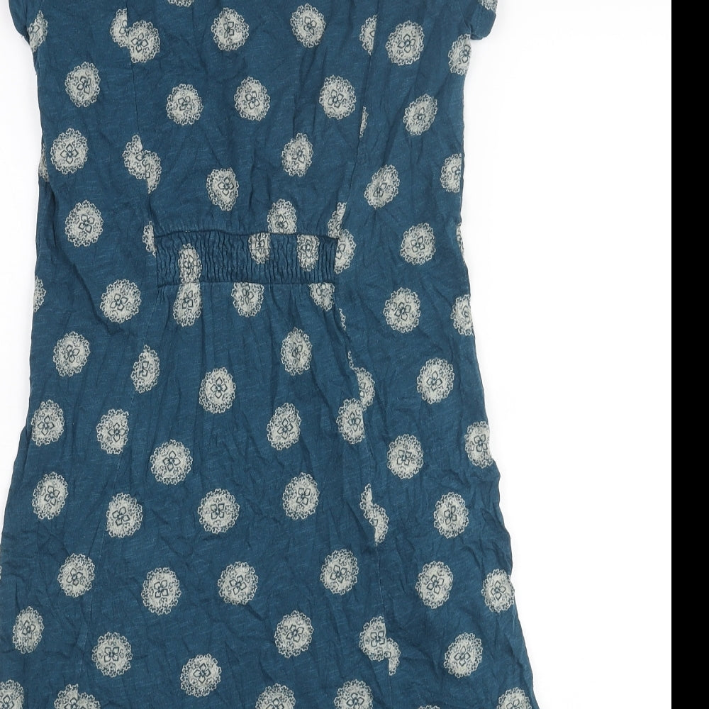 White Stuff Womens Blue Geometric Cotton Tunic Blouse Size 8 Scoop Neck