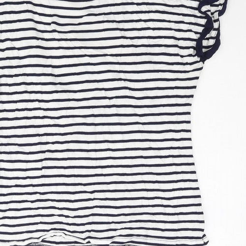 Oasis Womens Blue Striped Viscose Basic T-Shirt Size XS Round Neck - Embroidered Flamingos