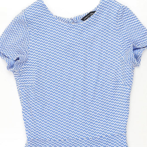 Dorothy Perkins Womens Blue Geometric Polyester Bodycon Size 8 Round Neck Button