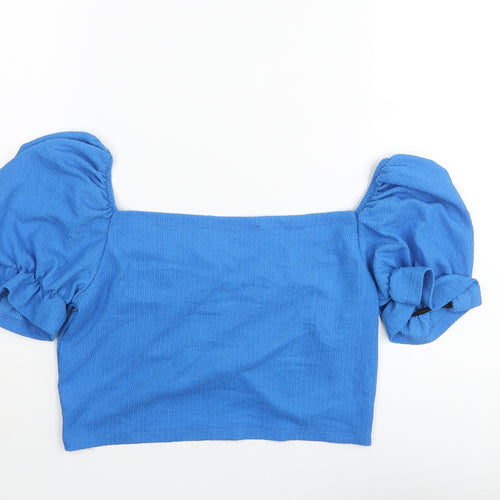 Brooks Womens Blue Polyester Cropped Blouse Size L Square Neck - Rouched