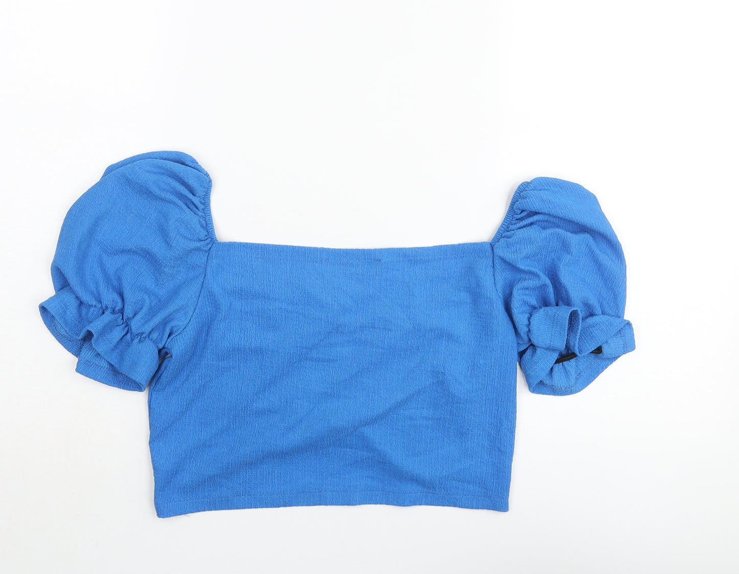Brooks Womens Blue Polyester Cropped Blouse Size L Square Neck - Rouched
