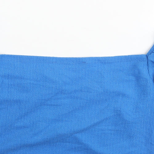 Brooks Womens Blue Polyester Cropped Blouse Size L Square Neck - Rouched