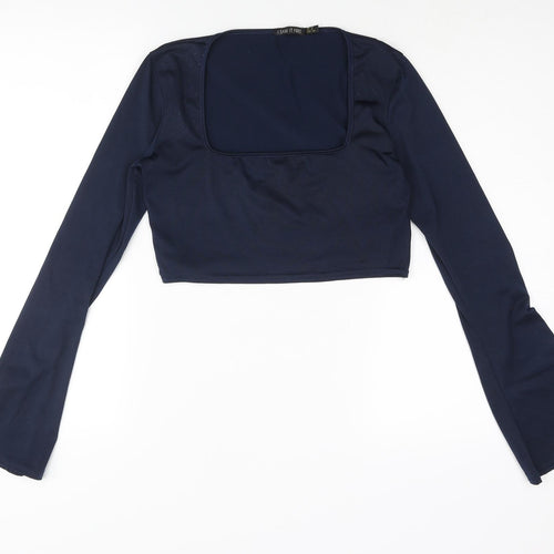 I SAW IT FIRST Womens Blue Polyester Cropped Blouse Size 12 Square Neck - Glitter