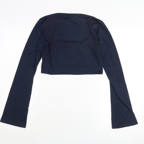 I SAW IT FIRST Womens Blue Polyester Cropped Blouse Size 12 Square Neck - Glitter