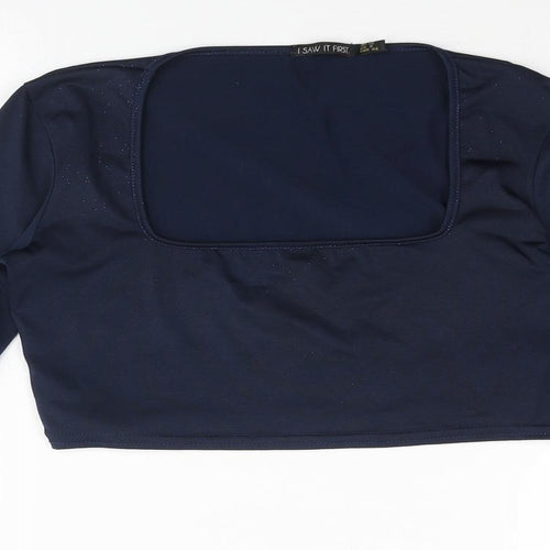 I SAW IT FIRST Womens Blue Polyester Cropped Blouse Size 12 Square Neck - Glitter