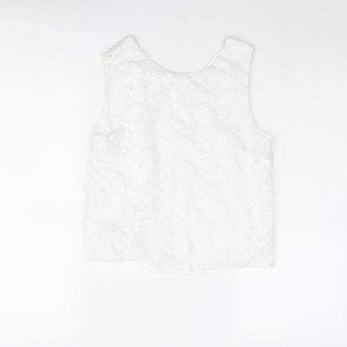 Mnago Womens White Geometric Polyester Camisole Blouse Size S Round Neck - Button Detail