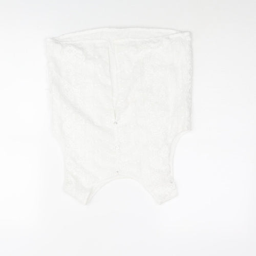 Mnago Womens White Geometric Polyester Camisole Blouse Size S Round Neck - Button Detail