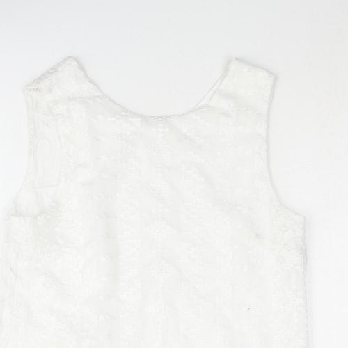 Mnago Womens White Geometric Polyester Camisole Blouse Size S Round Neck - Button Detail