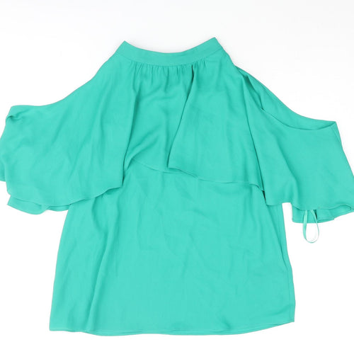 Coast Womens Green Polyester Basic Blouse Size 10 Mock Neck - Layered Frill Cold Shoulder