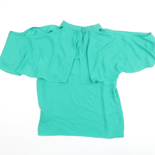 Coast Womens Green Polyester Basic Blouse Size 10 Mock Neck - Layered Frill Cold Shoulder