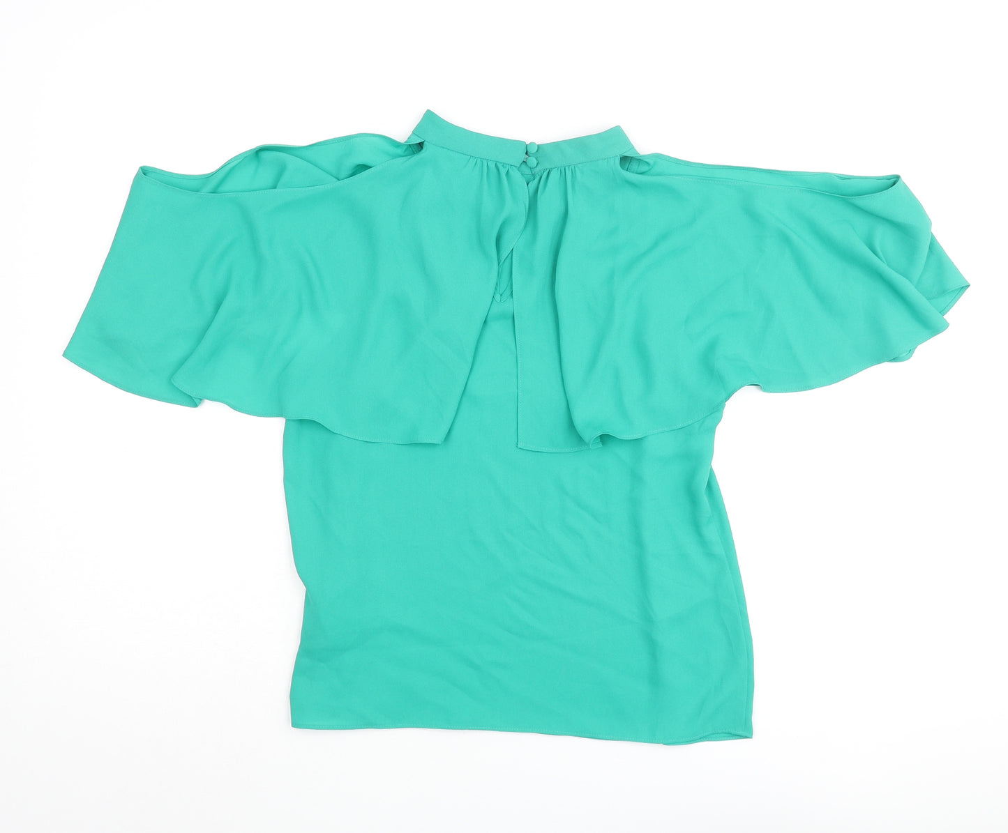 Coast Womens Green Polyester Basic Blouse Size 10 Mock Neck - Layered Frill Cold Shoulder