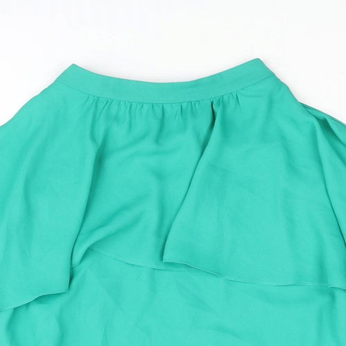 Coast Womens Green Polyester Basic Blouse Size 10 Mock Neck - Layered Frill Cold Shoulder