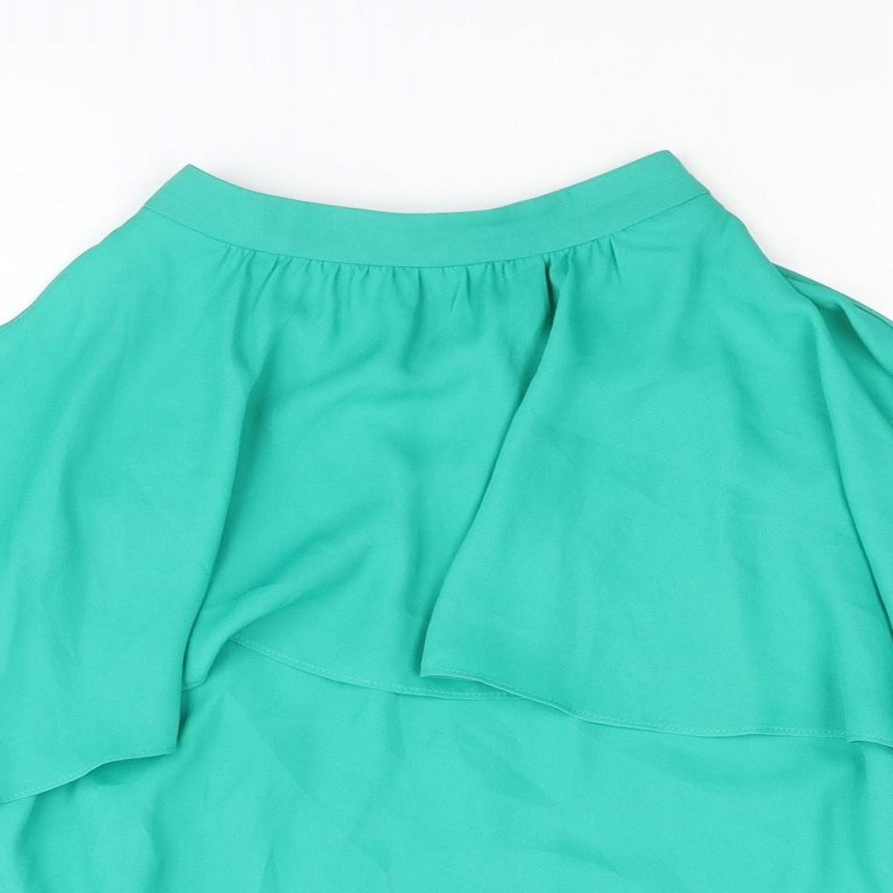 Coast Womens Green Polyester Basic Blouse Size 10 Mock Neck - Layered Frill Cold Shoulder