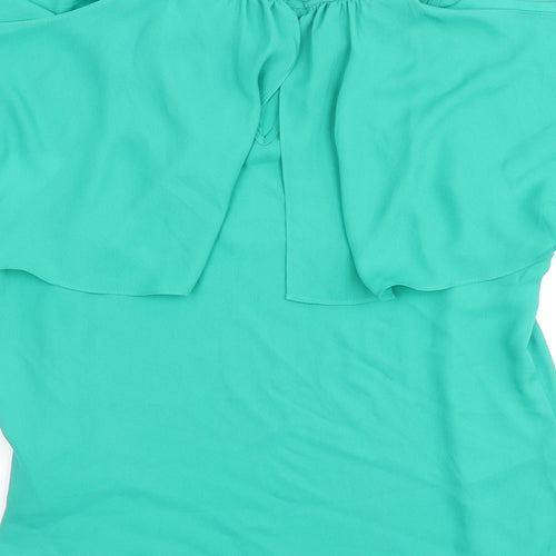 Coast Womens Green Polyester Basic Blouse Size 10 Mock Neck - Layered Frill Cold Shoulder