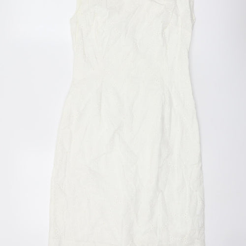 Per Una Womens White Cotton Pencil Dress Size 8 Boat Neck Zip