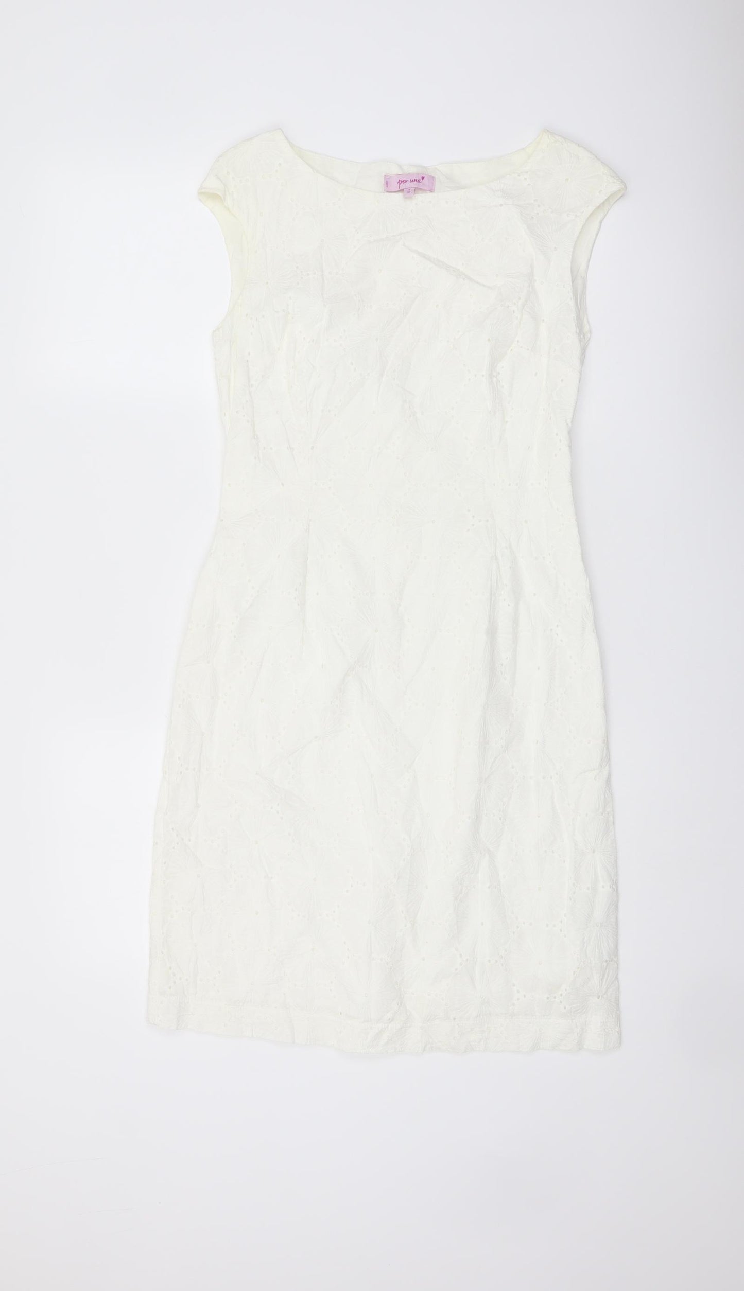 Per Una Womens White Cotton Pencil Dress Size 8 Boat Neck Zip