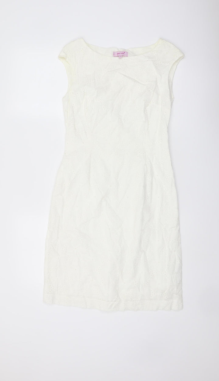 Per Una Womens White Cotton Pencil Dress Size 8 Boat Neck Zip