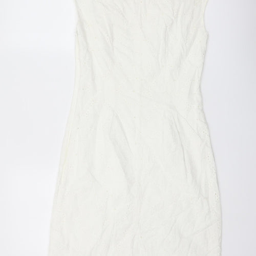 Per Una Womens White Cotton Pencil Dress Size 8 Boat Neck Zip