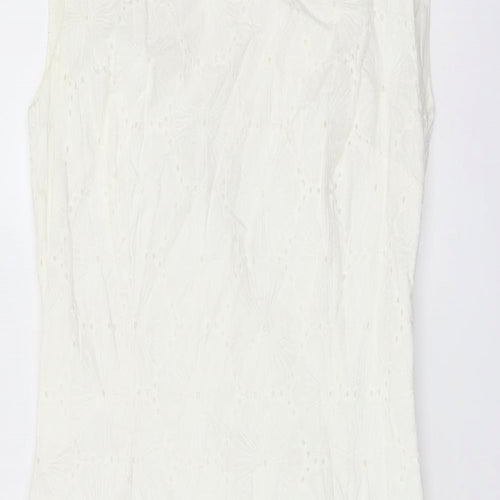 Per Una Womens White Cotton Pencil Dress Size 8 Boat Neck Zip
