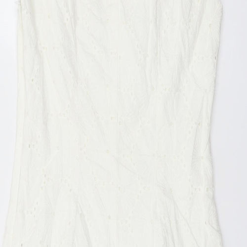 Per Una Womens White Cotton Pencil Dress Size 8 Boat Neck Zip