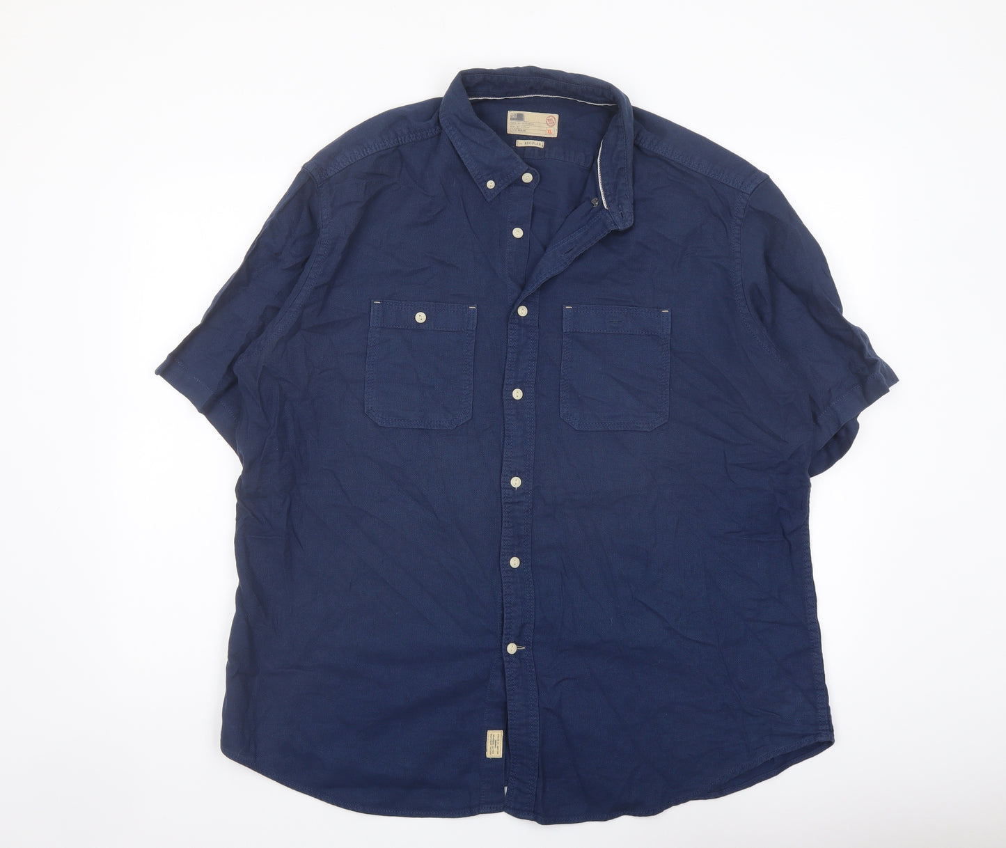 Marks and Spencer Mens Blue Cotton Button-Up Size XL Collared Button
