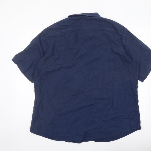 Marks and Spencer Mens Blue Cotton Button-Up Size XL Collared Button