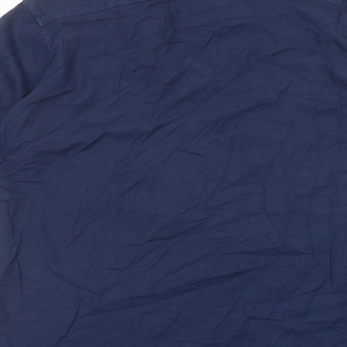 Marks and Spencer Mens Blue Cotton Button-Up Size XL Collared Button