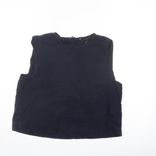 Zara Womens Blue Cotton Basic Blouse Size S Round Neck
