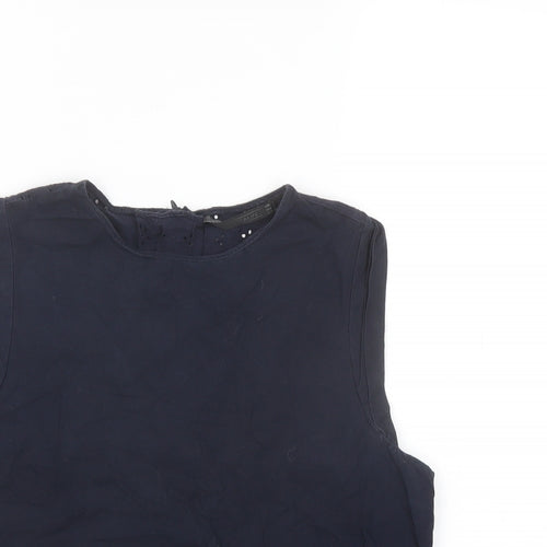 Zara Womens Blue Cotton Basic Blouse Size S Round Neck