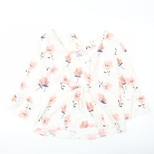 Oliver Bonas Womens White Floral Viscose Basic Blouse Size 10 Round Neck