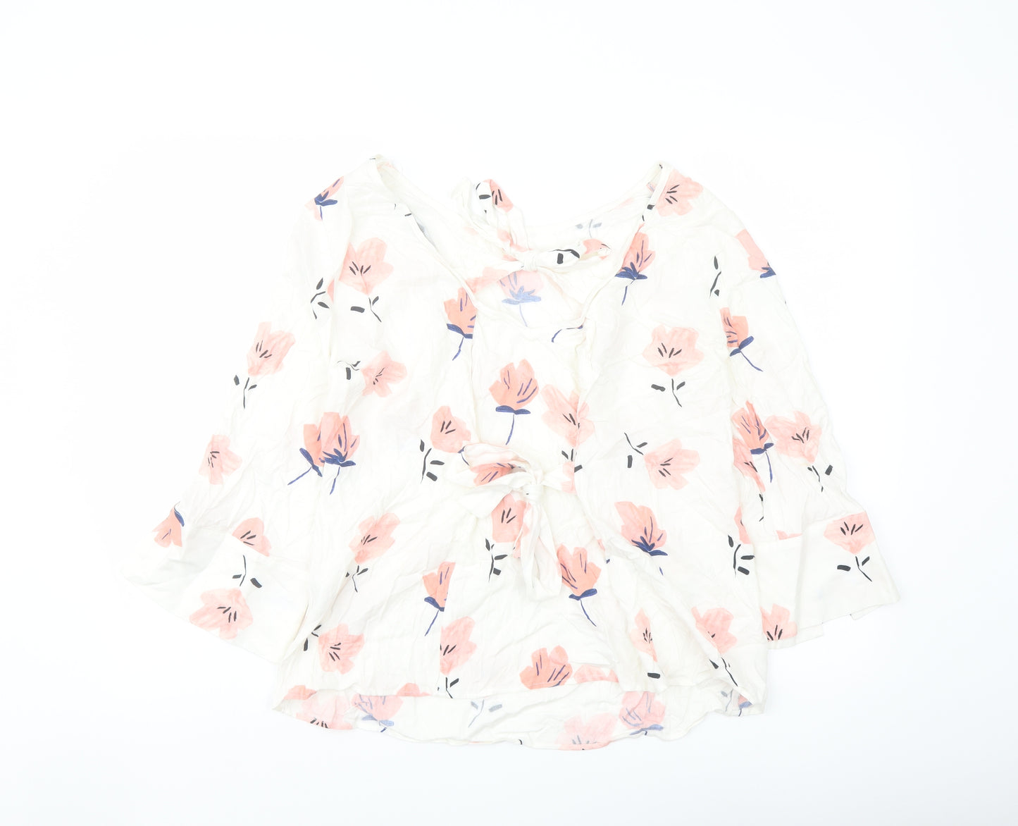 Oliver Bonas Womens White Floral Viscose Basic Blouse Size 10 Round Neck
