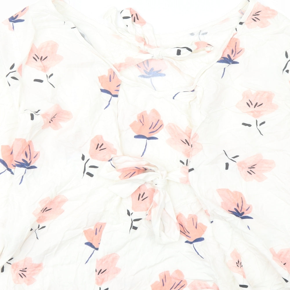 Oliver Bonas Womens White Floral Viscose Basic Blouse Size 10 Round Neck