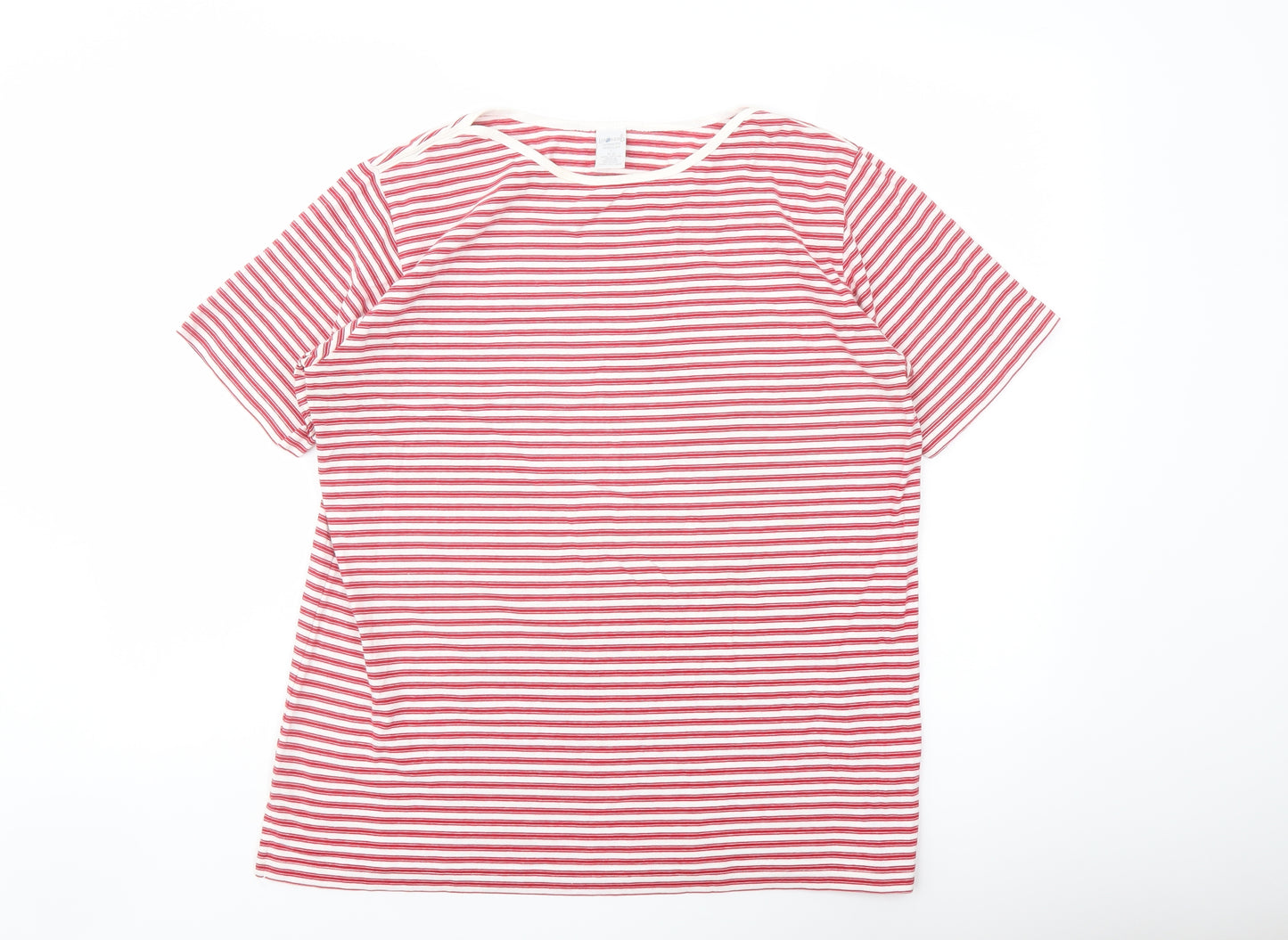 Lands' End Womens Red Striped Cotton Basic T-Shirt Size 14 Round Neck