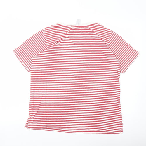 Lands' End Womens Red Striped Cotton Basic T-Shirt Size 14 Round Neck