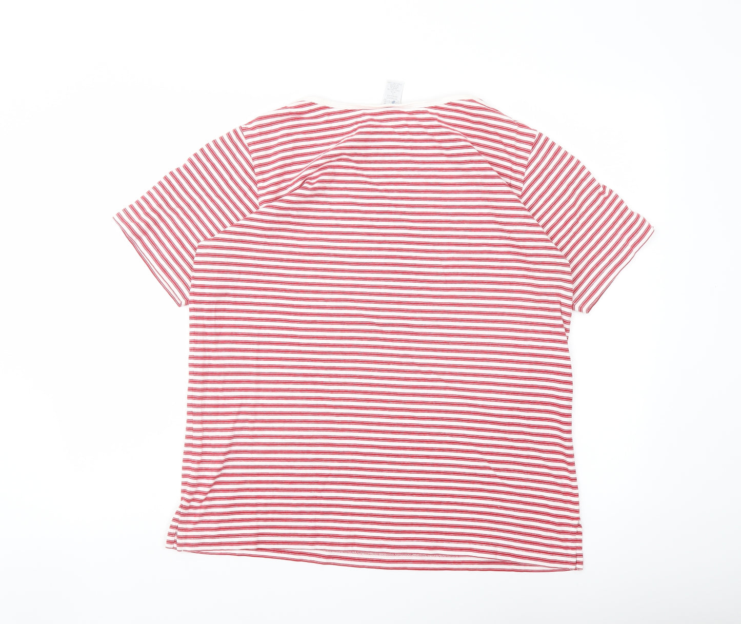Lands' End Womens Red Striped Cotton Basic T-Shirt Size 14 Round Neck